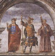Sandro Botticelli Domenico Ghirlandaio and Assistants,The Roman heroes Decius Mure,Scipio and Cicero (mk36) oil on canvas